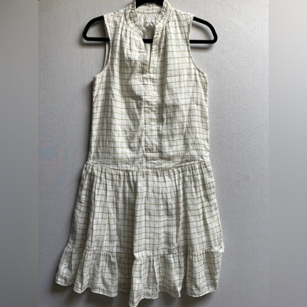 Hudson North The Picnic Linen Tiered Dress Windowpane Grid XS